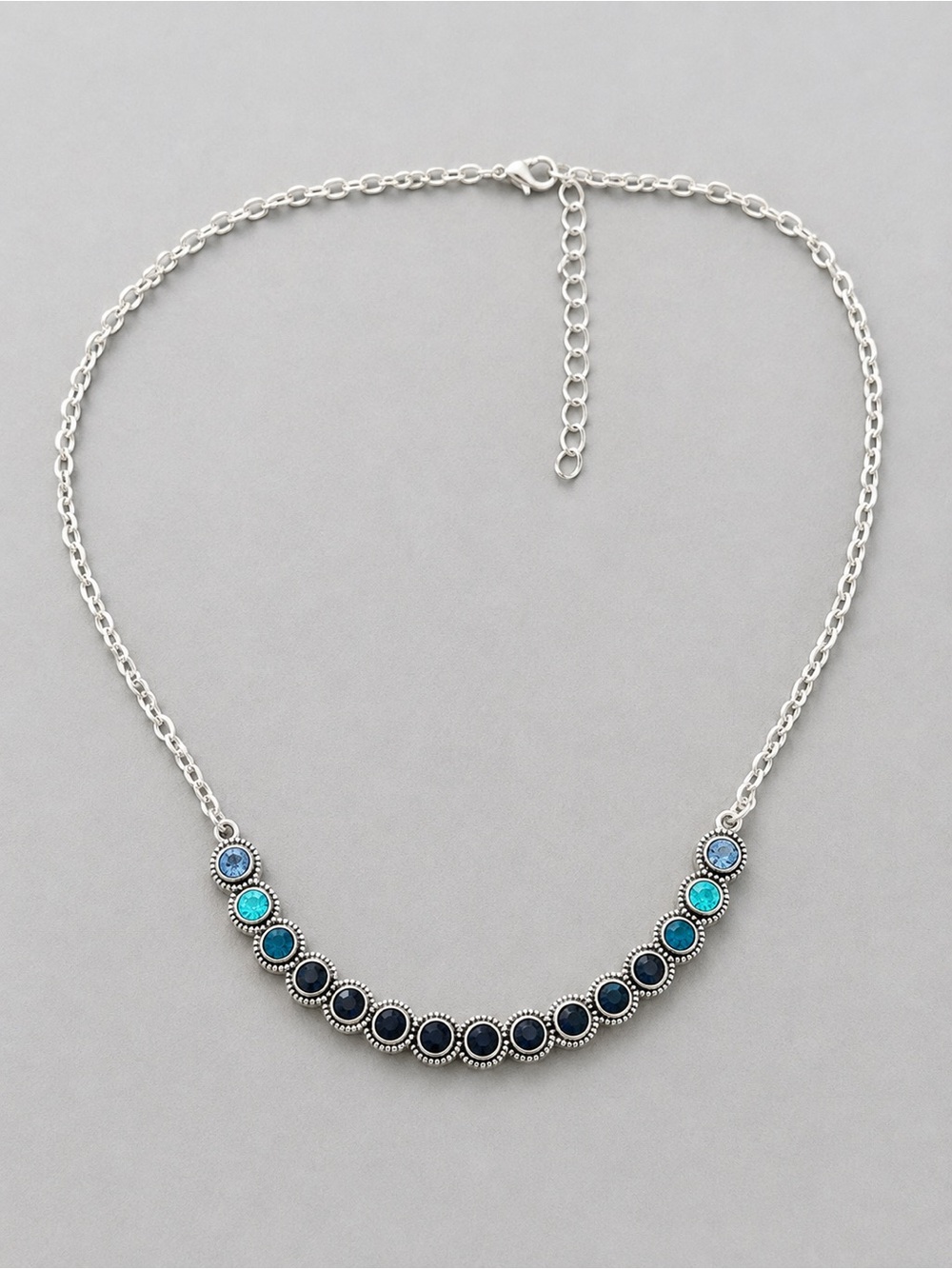 Gorgeous Silver-Tone Blue Gradient Stone Necklace 20-22”